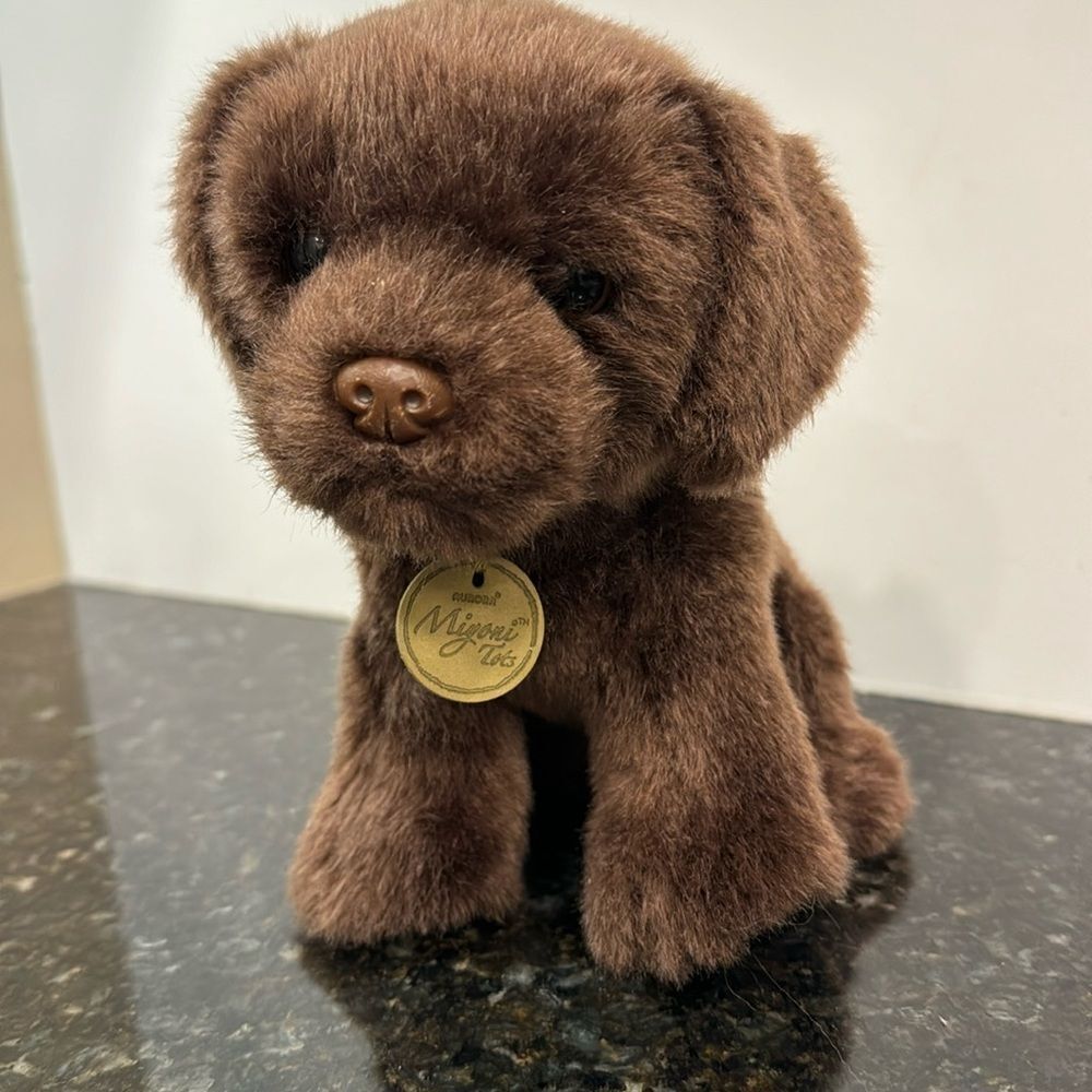 MIYONI TOTS CHOCOLATE LAB PLUSH PUPPY DOG AURORA 9” WITH NECK TAG BROWN TOY